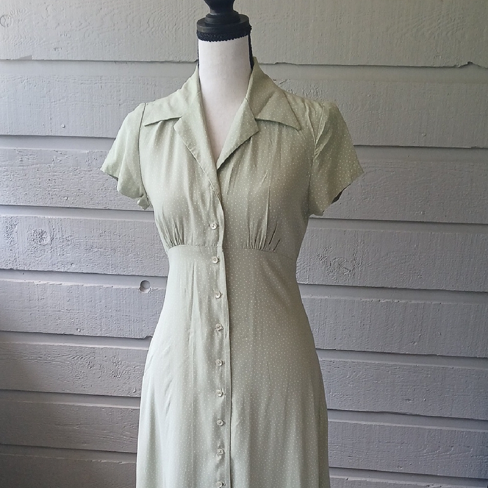 Vintage Elegant Green Button-Down Dress